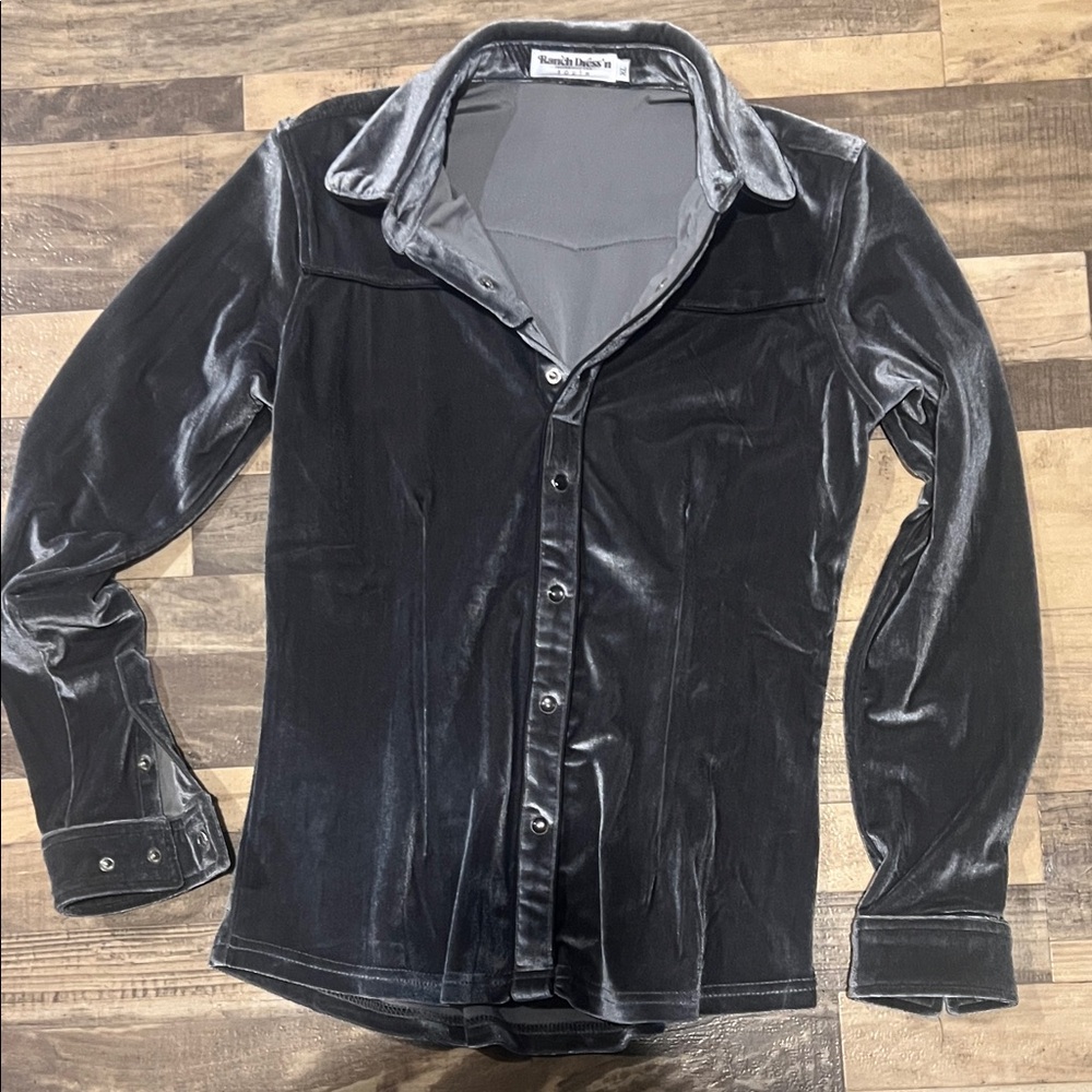 Velvet Button Down Shirt - Black